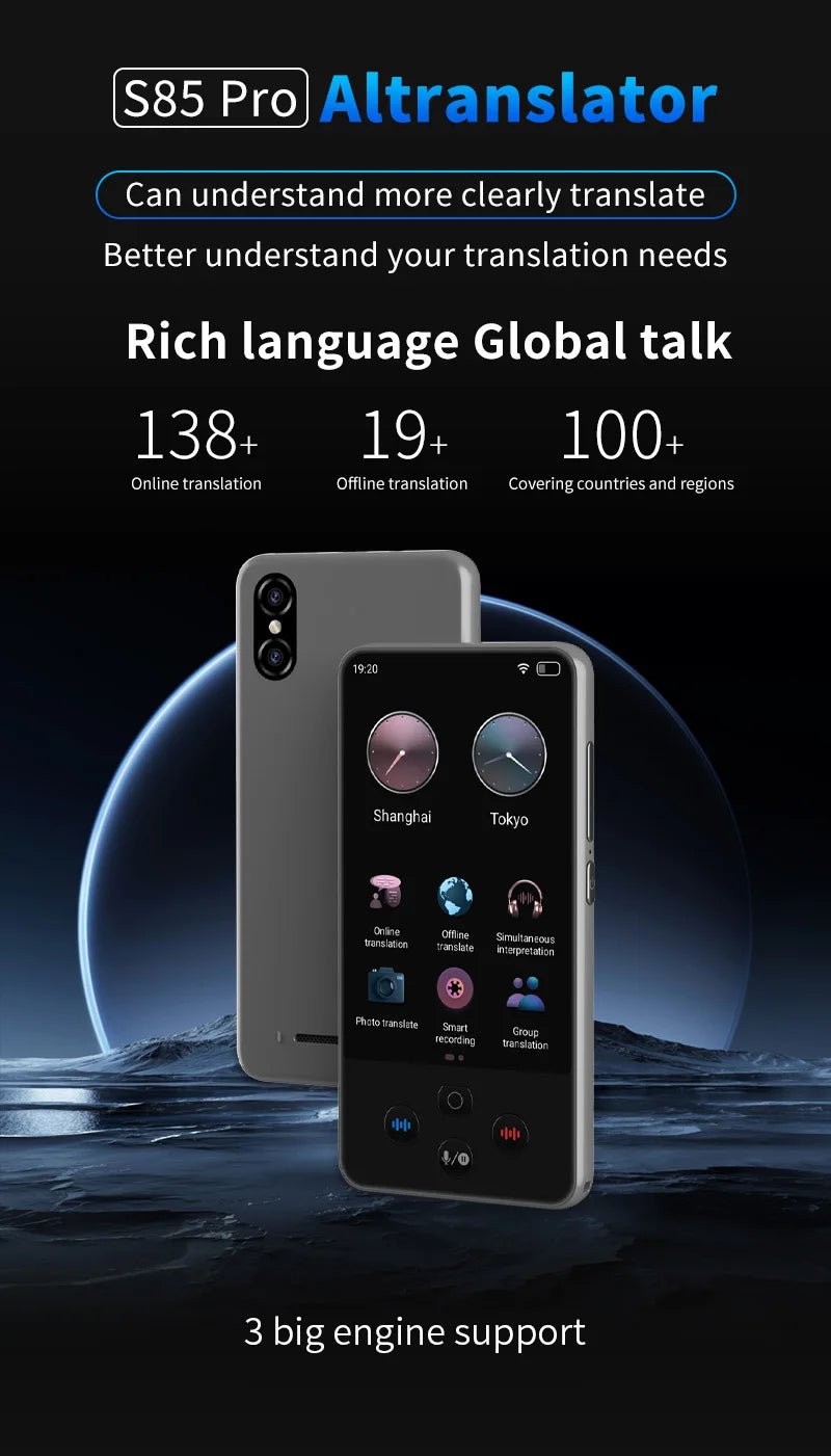 Traductor de idiomas IA S85 PRO con ChatGPT 130 Idiomas en tiempo real